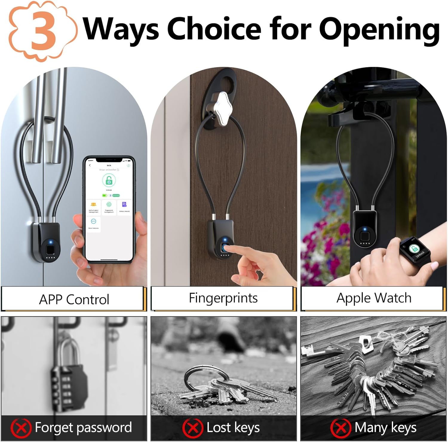 Fingerprint Cable Lock, Fridge Lock Child Proof Cabinet Locks with Bluetooth APP Control, Waterproof Refrigerator Lock French Door, Gate, Kitchen, Freezer, Cabinets and Drawers