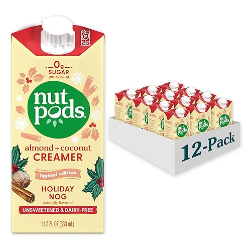 nutpods Holiday Nog, (12 unidades), crema líquida sin azúcar, sin lácteos, hecha de almendras y cocos, Whole30, sin gluten, sin OMG, vegana, kosher