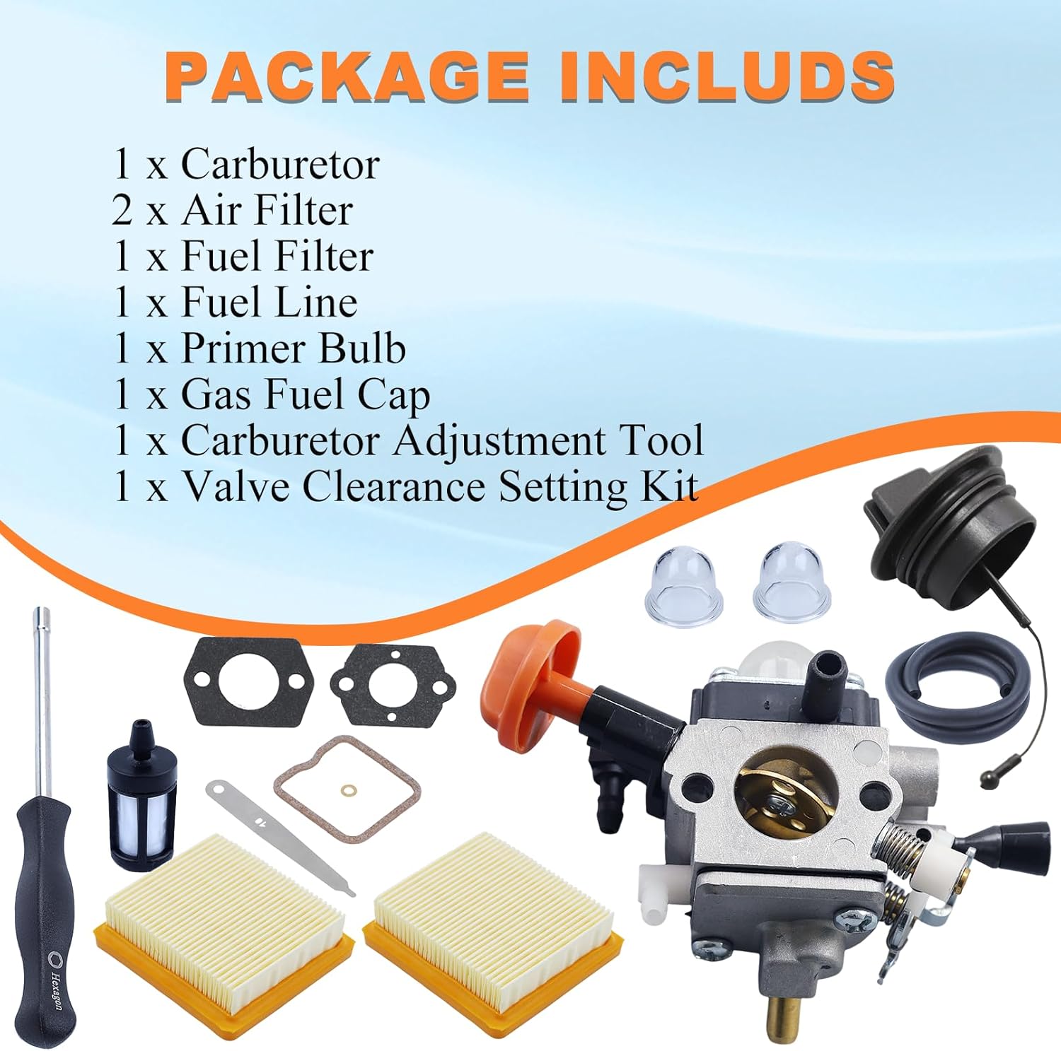 FS91 Carburetor Tune Up Kit for Stihl FS91R FS111 FS111RX FS131 Weedeater KM91 KM111R FC91 FC96 FC111 Edger HT102 HT103 String Trimmer Parts, Carb Adjustment Tool 4180-120-0618, 4180-120-0615