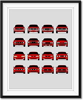 Ford Mustang Generations Inspired Poster Print Wall Art Handmade Decor of the History and Evolution of the Ford Mustang (Unframed)