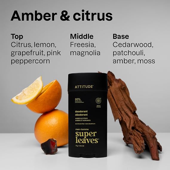 Attitude Men's Amber & Citrus Deodorant, 75 GR