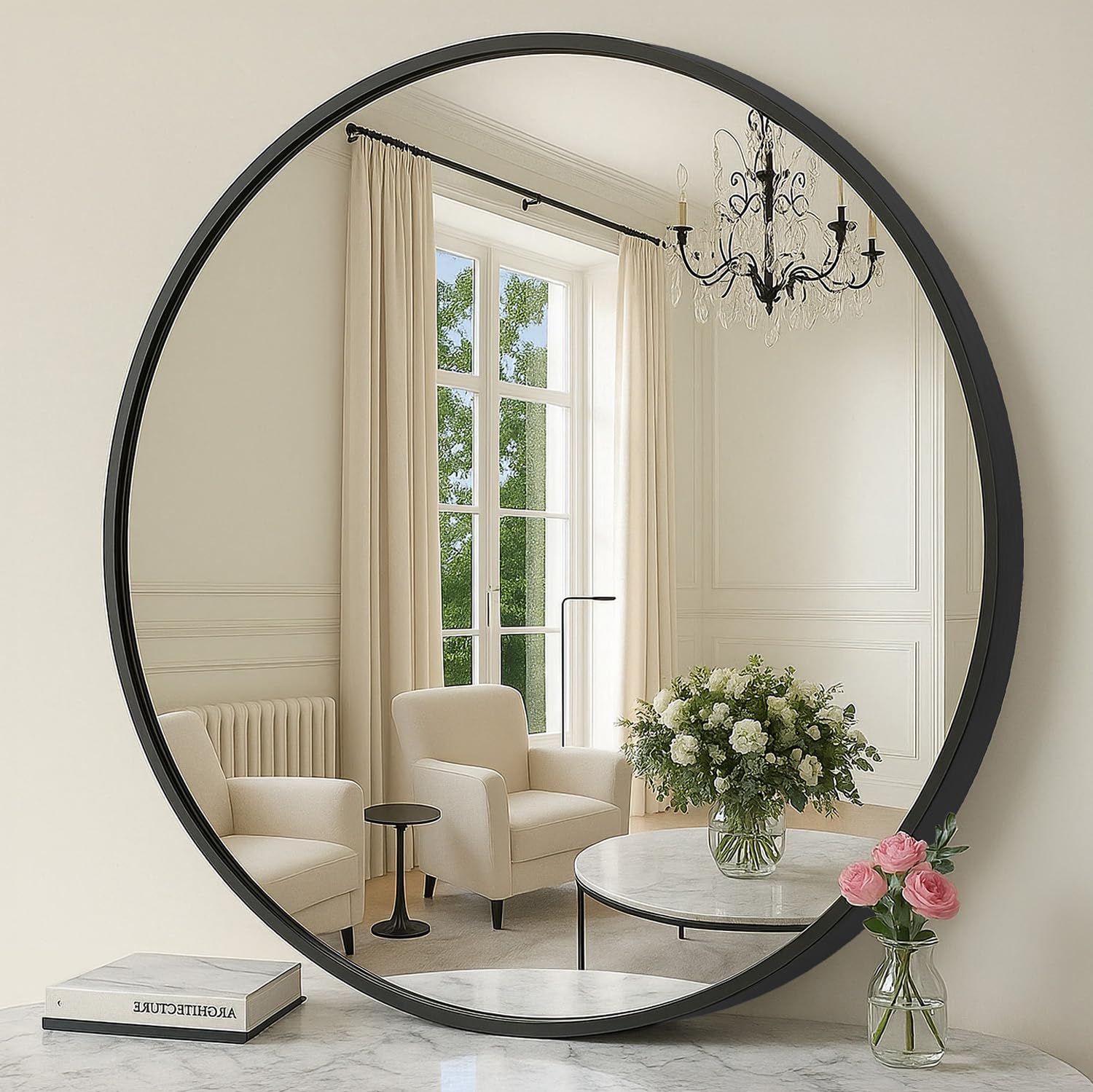 SONGMICS Bathroom Round Mirror for Wall 30 Inches Black Circle Mirror Metal Frame for Bathroom Over Sink Living