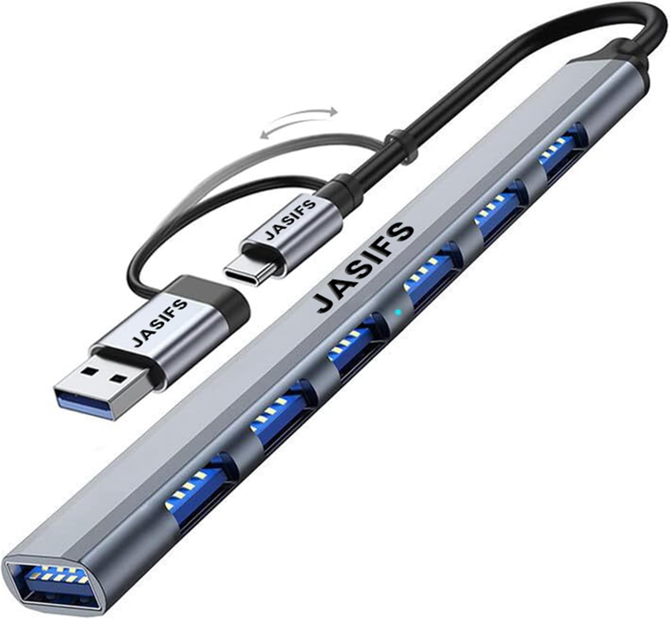 DARKIS USB Hub with 7 USB 3.0 Ports and Dual Input USB & Type C | 480 Mbps Data Transfer | Multiport Adapter for Keyboard Mouse Gamepad | Compatible with Windows macOS iOS Linux (1 Year Warranty)