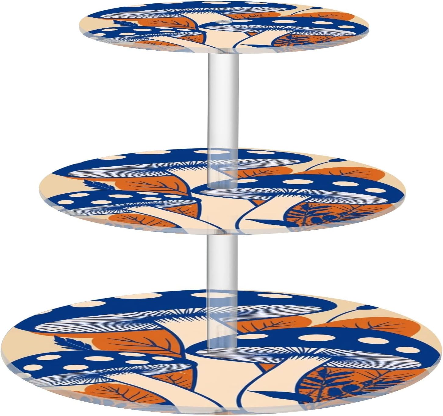 Blue Mushroom Yellow Leaves 3 Tier Acrylic Cupcake Stand, Cupcake Stand for 34 Cupcakes for Weddings, Christmas,Holidays,Parties,Birthday,Printed Cupcake Tower 23102076