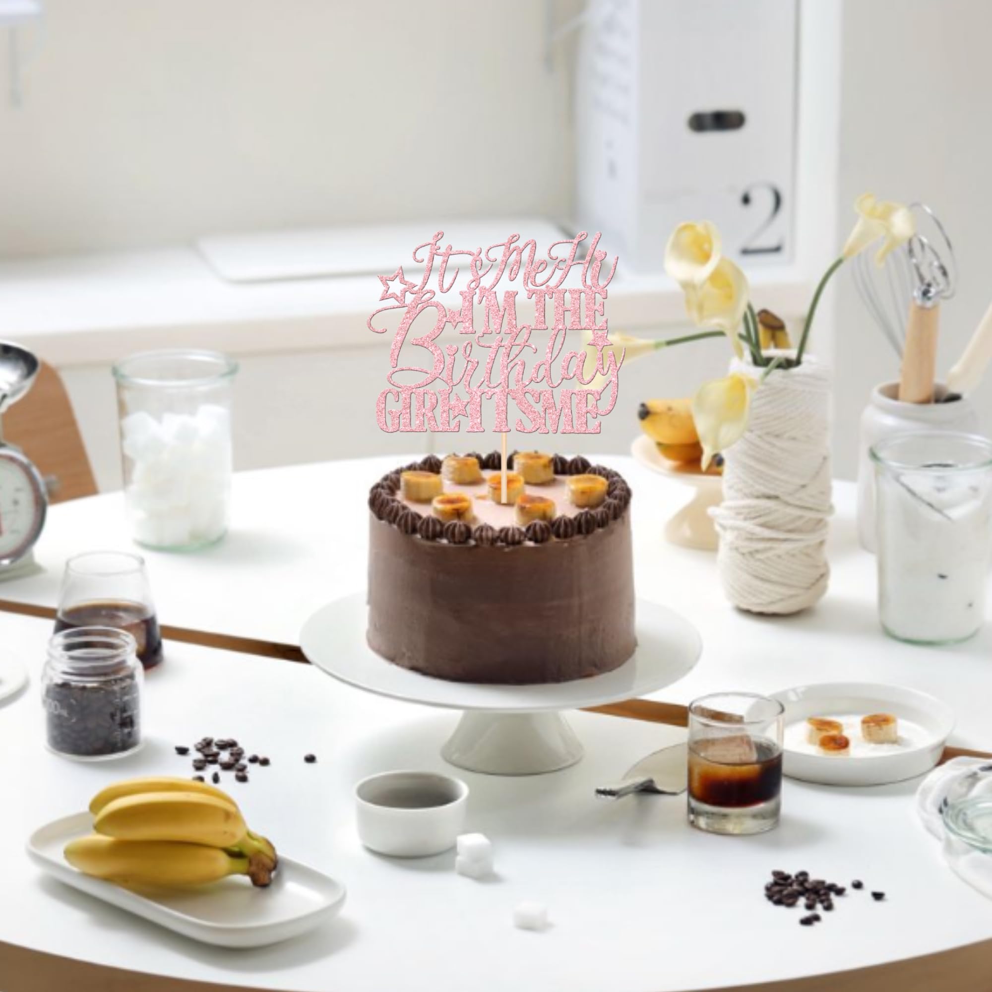 Lustiger Geburtstagskuchen-Topper Mit Rosa Glitzer: 'It's Me, Hi, I'm The Birthday Girl' – Süße Kuchen-Deko Für Mädchen