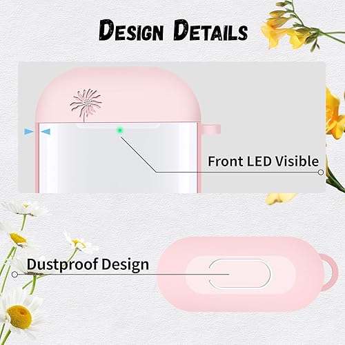 Miniatura 4 de Funda protectora de silicona suave compatible con Apple AirPods de 2 y 1 generación con llavero (rosa)