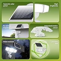 Vista 2 de Philips Luces de seguridad solares de 3600LM con sensor de movimiento PIR para exteriores, impermeables y regulables, panel solar separado con cable