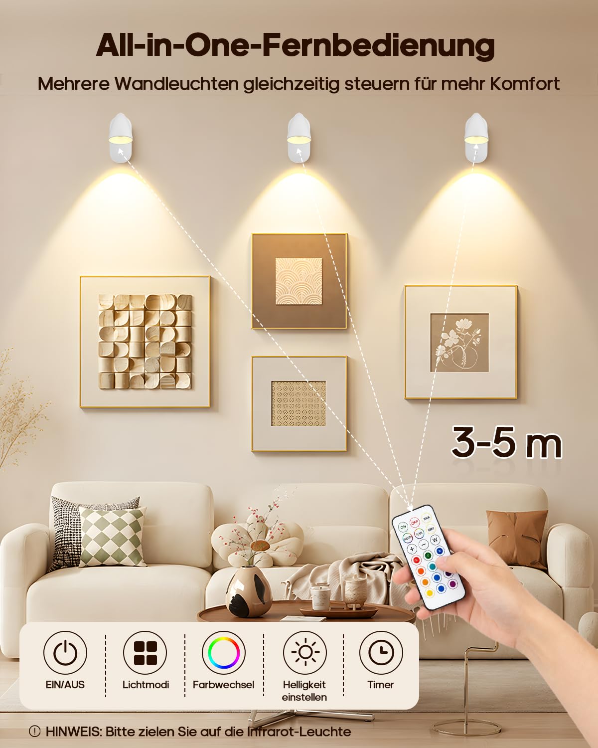 GOODEA RGBW Bilderleuchte Kabellos Innen Wandbeleuchtung mit Timer & Memory | 130°&360° Verstellbar 4000mAh Akku LED Spot, Dimmbar &13 RGB-Farben Bildbeleuchtung mit Fernbedienung für Bilder, Wand Deko