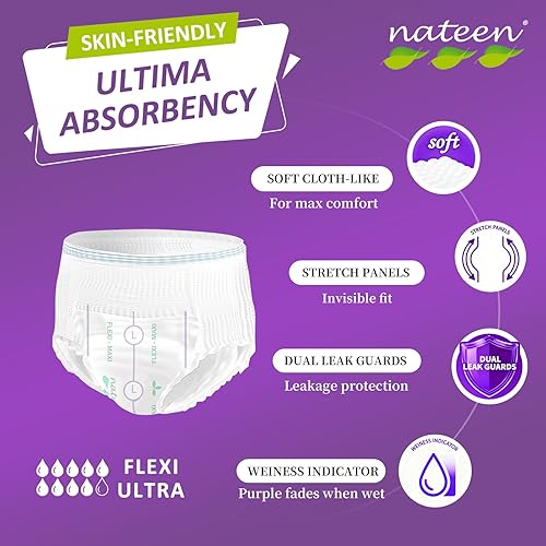 Vista 2 de Nateen Flex Ultra - Ropa interior para incontinencia para adultos, para mujeres y hombres, máxima absorción, para incontinencia pesada, pañales
