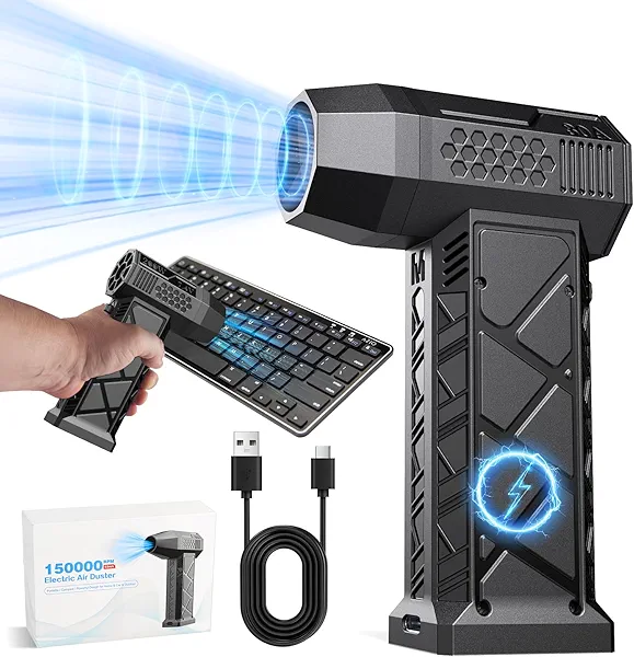 Compressed Air Duster-150000RPM Mini Electric Air Duster, 3 Gear Rechargeable Cordless High Speed Air Blower, 5500mAh Portable Jet Dry Blower for Keyboard, PC, Outdoors, Home, Car Cleaning (