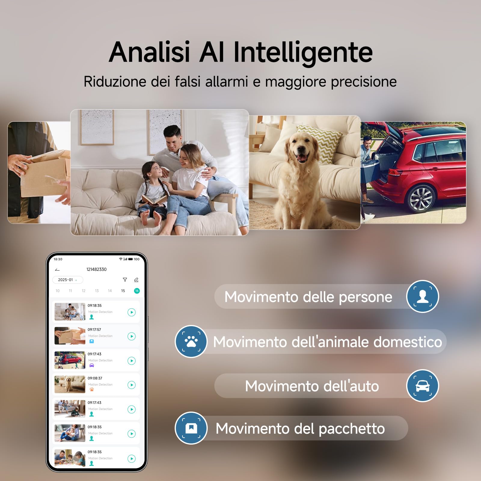 fanxiang Telecamera WiFi Esterno Senza Fili, Telecamera di Sicurezza Wireless con Visione 360°, Batteria Ricaricabile, Visione Notturna a Colori 10m, Rilevamento AI, PIR, IP65