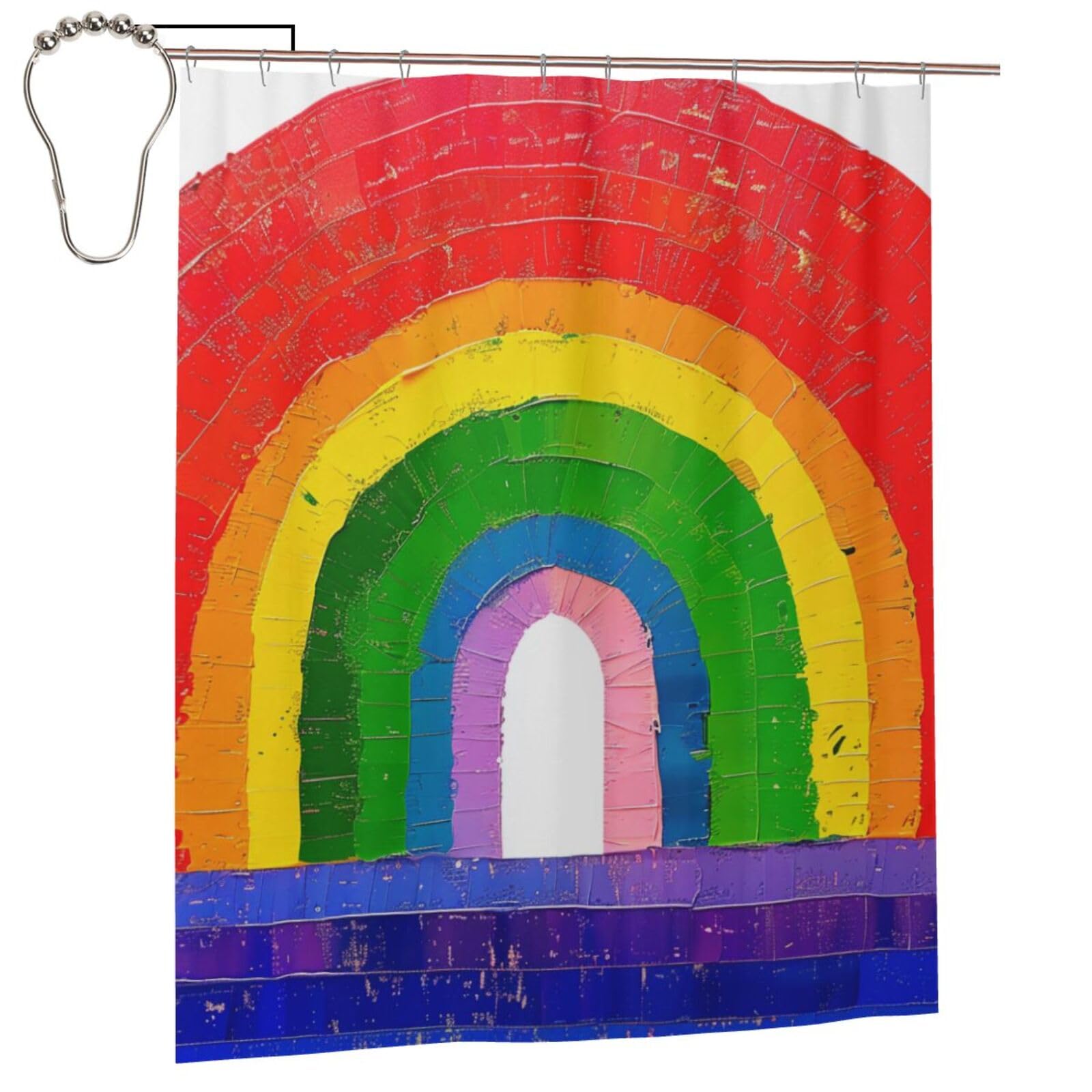 BWWHCCTI Rainbow Printed Shower Curtain With 12 Iron Hooks Opaque Quick Drying Waterproof Shower Curtains Sets For Bathroom 152x183 Cm
