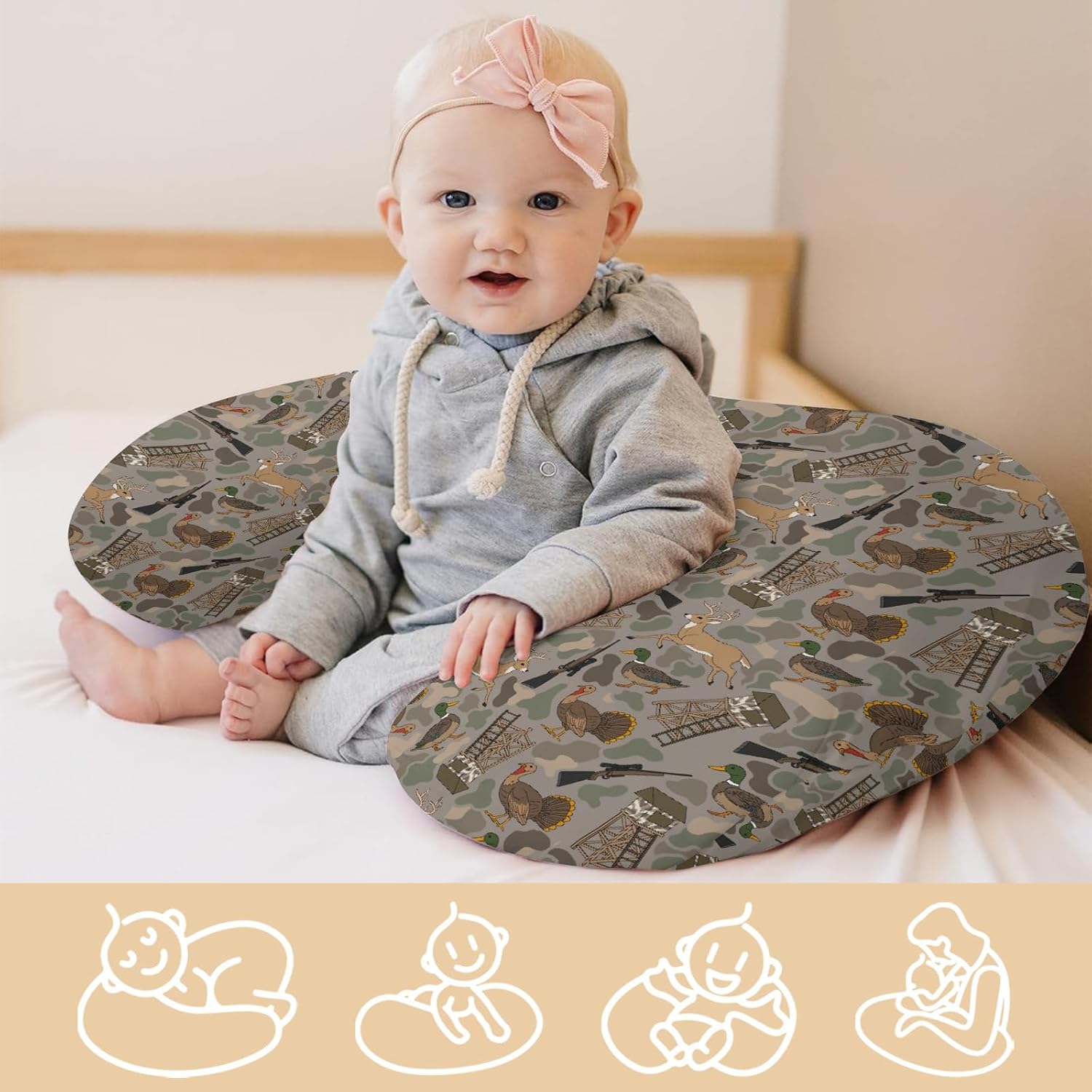 Vintage Hunting Animals Nursing Pillow Covers Hunting Mallard Duck Deer Turkey Nursing Cover for Breastfeeding Camouflage Outdoor Adventure Soft Slipcover for Baby Girls Boys Newborn