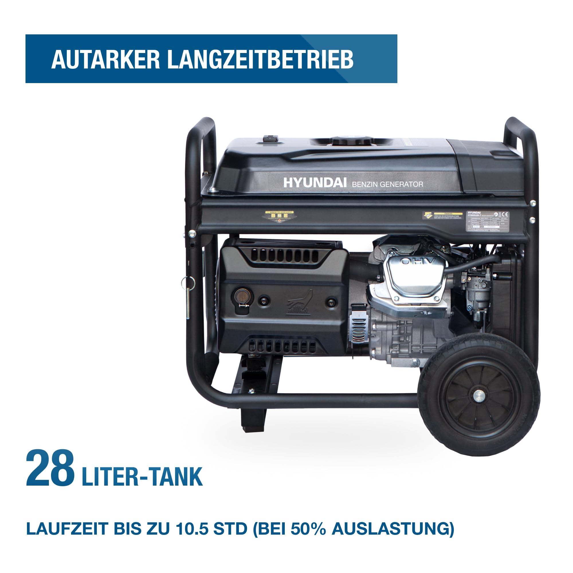 HYUNDAI Benzin Stromgenerator HY8500LEK-T, Stromerzeuger mit 230V & 400V, max. Leistung 10.3kVA, 16.3PS Motor, E-Start, Generator für Baustelle, Notstromaggregat