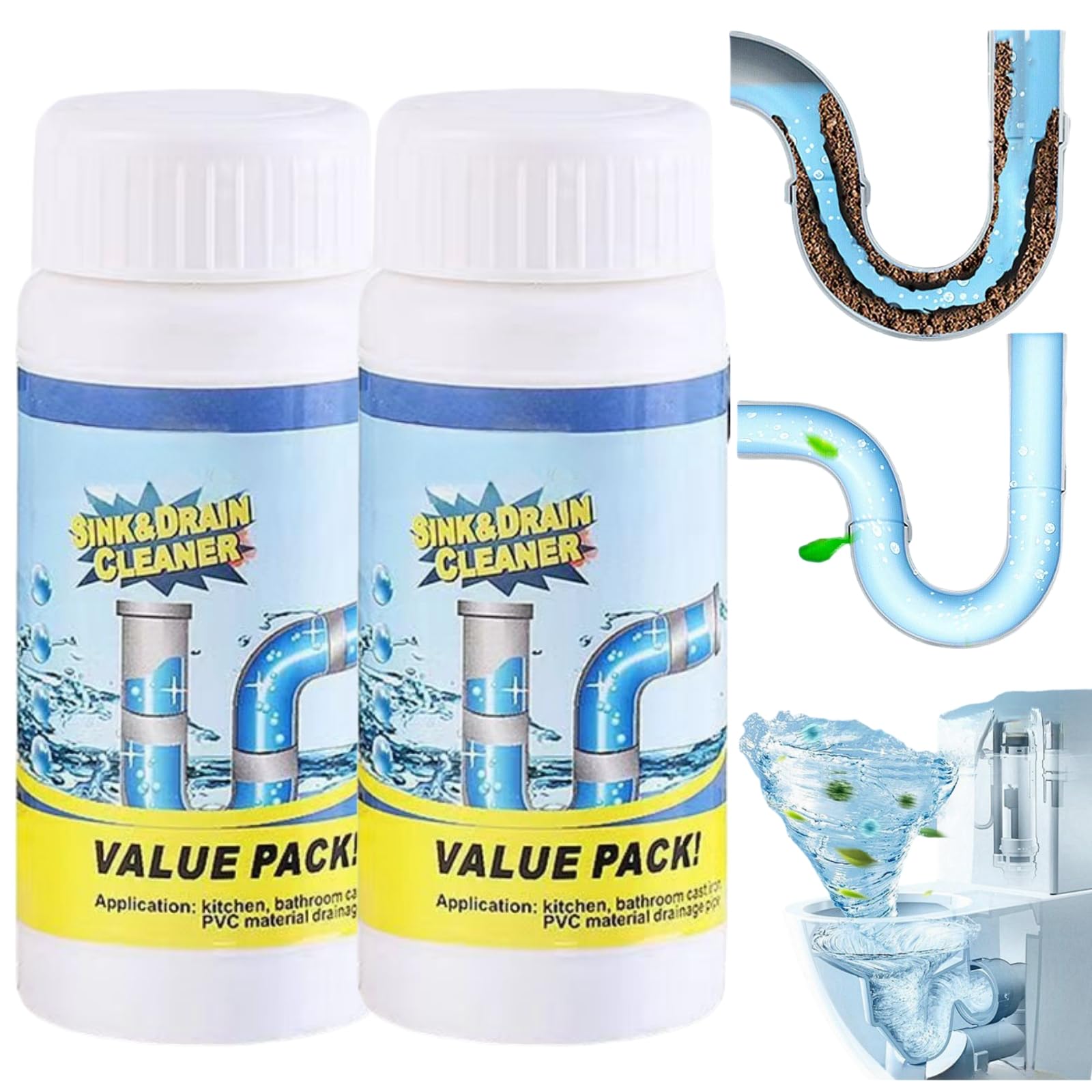 2PCS Powerful Sink and Drain Cleaner,Drain Clog Remover,Pipe Dredge Deodorant,Sink and Dra/in Cleaner Powder,Dr/ain Blockage Clea/ner,Dr/ain Cle/aner,Si/nk Dr/ain Clea/ner,Kitchen Clog Clean/er
