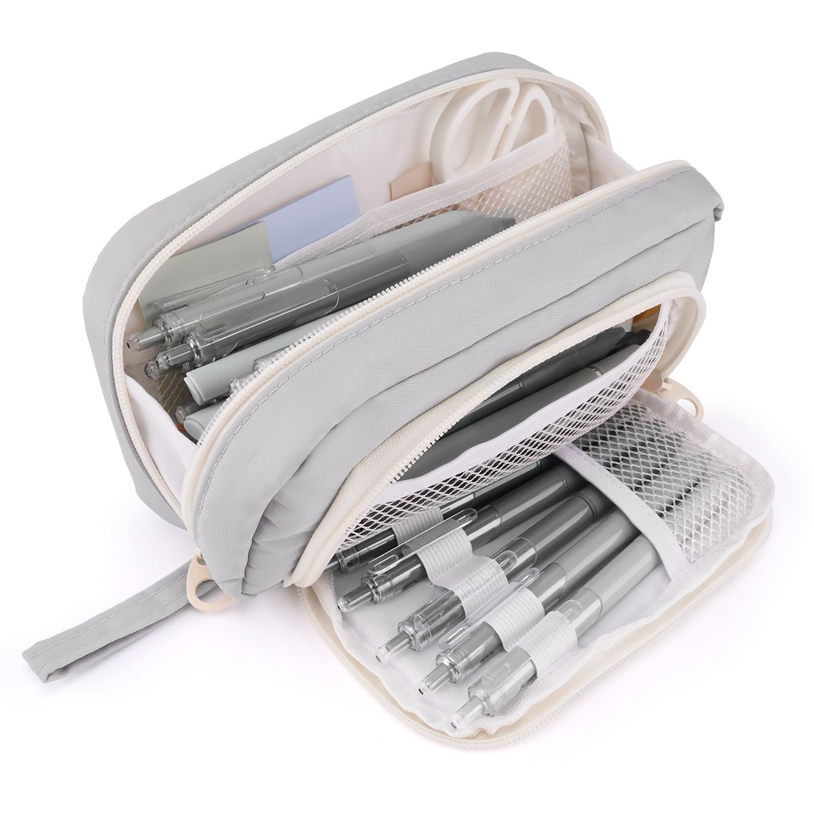 COLOCASTLE Pencil Case Large Capacity Pencil Case 3 Compartments Girls Children Teenagers Adults School Office, grey, Pencil Case