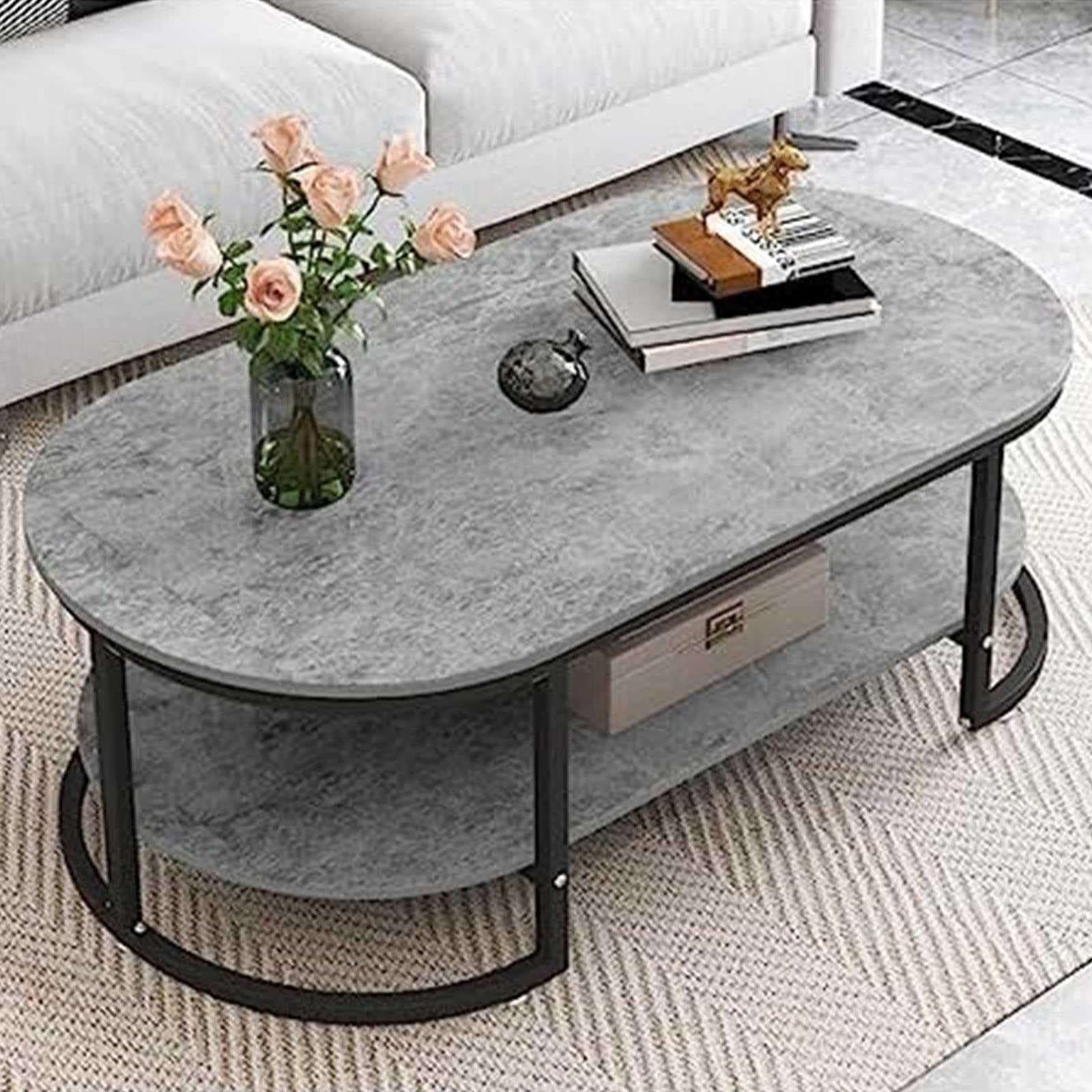 Owalny stolik kawowy Glam, mały stolik kawowy z półką, wszechstronny stolik pomocniczy do salonu, stolik koktajlowy na sofę, białe wykończenie, nowoczesny design