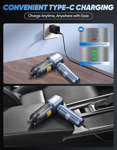 Miniatura 7 de Mini aspiradora, aspiradora inalámbrica para automóvil, 17500 PA de alta succión, aspiradora de mano 3 en 1, aspiradora, soplado, inflado,