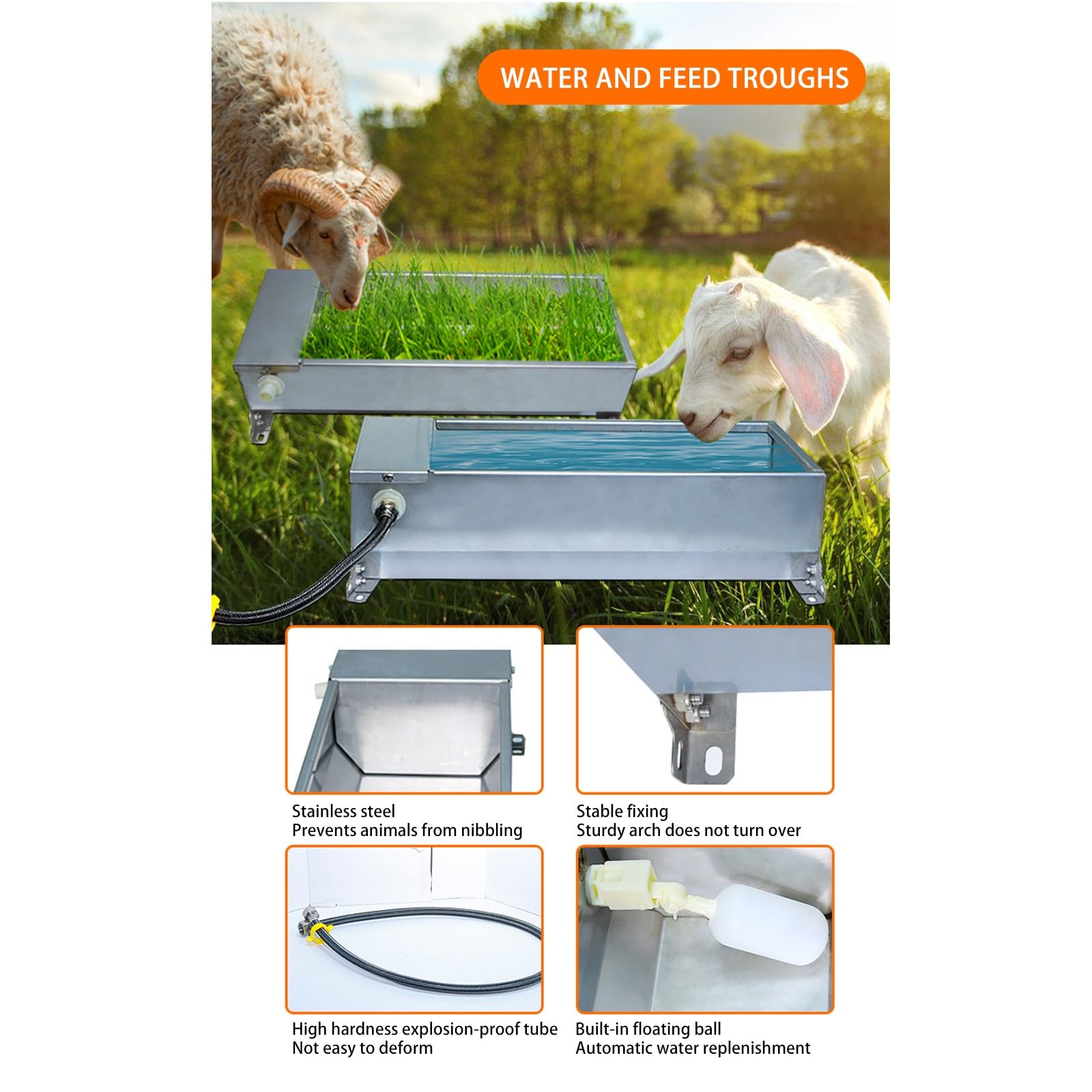 Bebedero automático para ganado con válvula flotante, cuenco autollenable para caballos, cabras, cerdos, vacas y ciervos