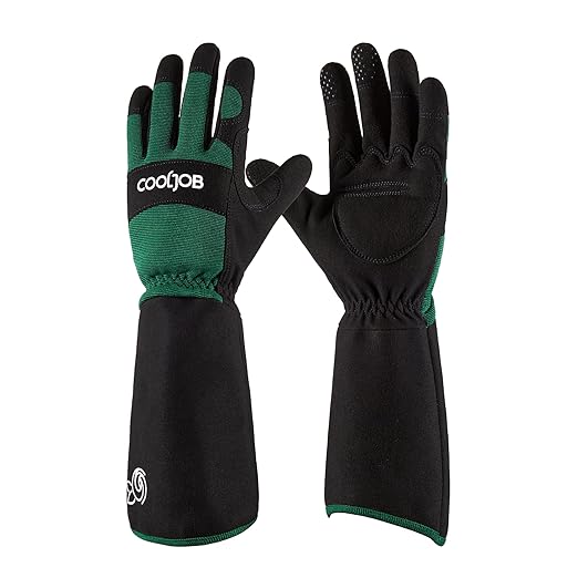 COOLJOB Rose Pruning Thorn Proof Gardening Gloves, Long Sleeve Puncture Proof Gloves With Forearm Protection,Medium Size,Green (1 Pair M)
