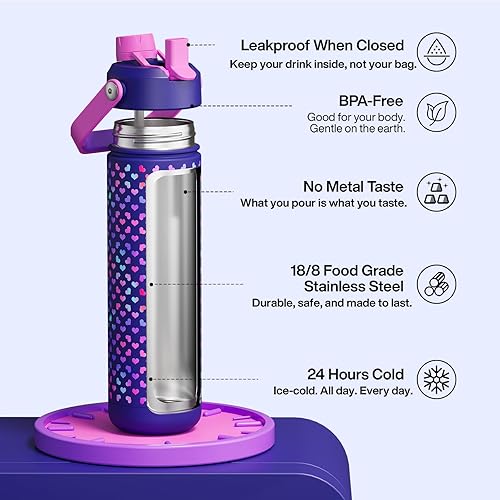 Miniatura 902 de ENCOOL Botella de agua aislada con popote, de acero inoxidable, a prueba de fugas, sin BPA, al vacío de doble pared que se mantiene fría durante 24