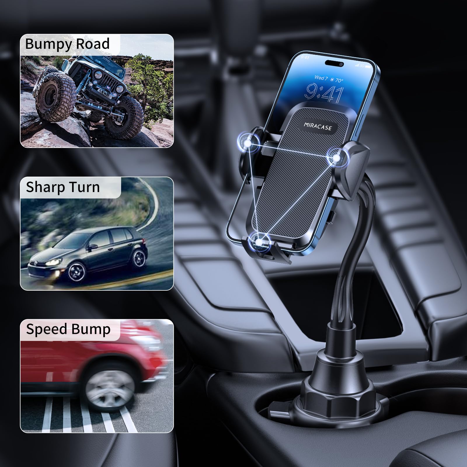 Miracase Supporto universale per telefono da auto, girevole e regolabile, a collo d'oca, compatibile con iPhone, Samsung, Google e altri smartphone