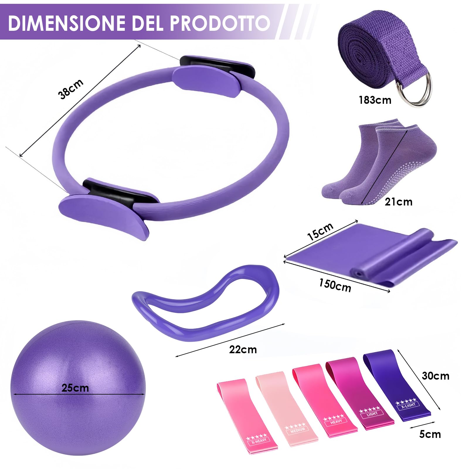 SCANTEE Set di anelli da pilates per fitness, 13 pezzi, viola, plastica, 35 x 35 cm, con anello per allenamento e sport, ragazza