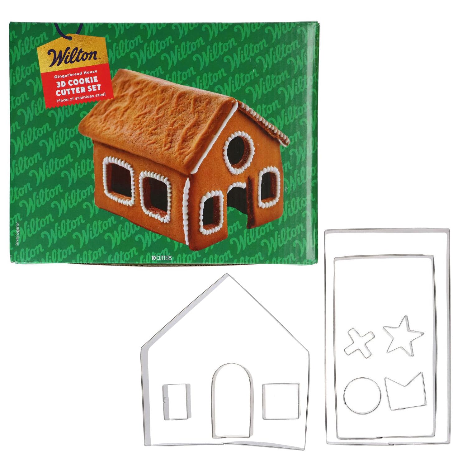 Wilton Cookie Cutter 3D Gingerbread House Set/10, Biscuit Cutter Christmas Cookie Cutter, Dishwasher Safe, Stainless Steel Cookie Cutter For Christmas Cookies And Fondant Decorations - Set/10
