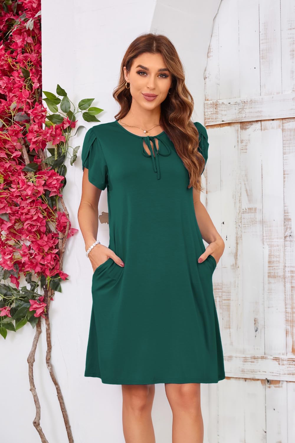 Women's Summer Dresses 2026 Casual T Shirt Dress Short Sleeve A-Line Dress Loose Sundress Swing Dress with Pockets - Image 3