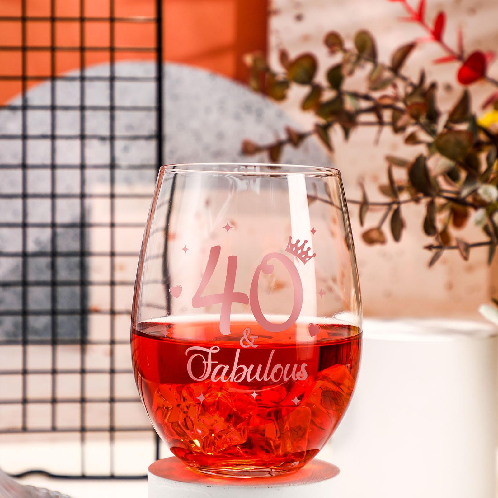 DU VINO Copa De Vino Sin Tallo De Edición Vintage Para Hombres Y Mujeres (40 Aniversario) De 15 Onzas, Copas De Vino De Feliz Cumpleaños Para Niños De 40 Años, Regalo De Cumpleaños Clásico, Regalo De