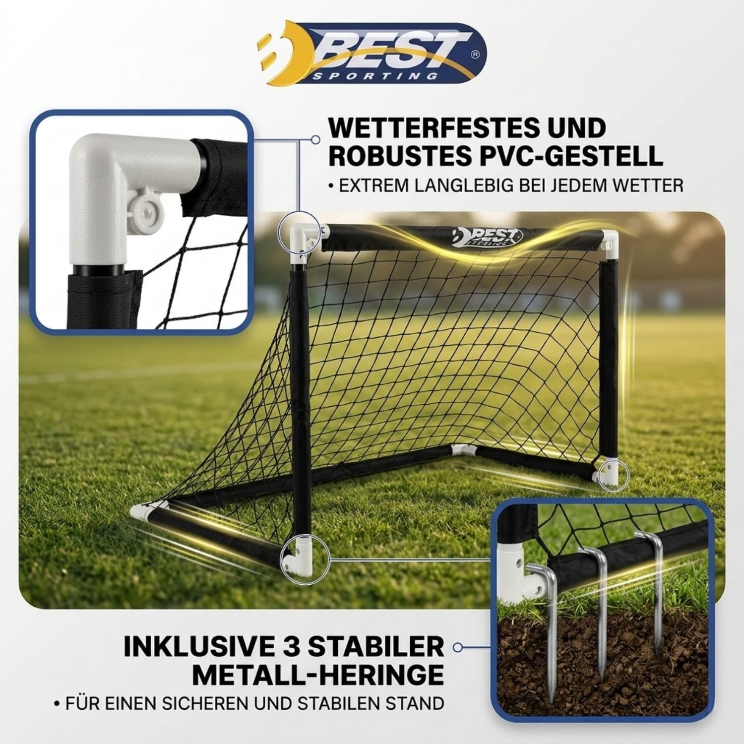 Best Sporting Fußballtor faltbar | Fussballtore für Garten Kinder- wetterfest mit robustem PVC-Gestell, Outdoor Spiele für Kinder - reißfestes 3-lagiges Polyesternetz, 90 x 60 x 60cm