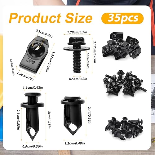 Miniatura 2 de Tornillos de cuerpo de protección contra salpicaduras para motor, 35 piezas, tornillos de guardabarros y clips para el cuerpo, clips de parachoques
