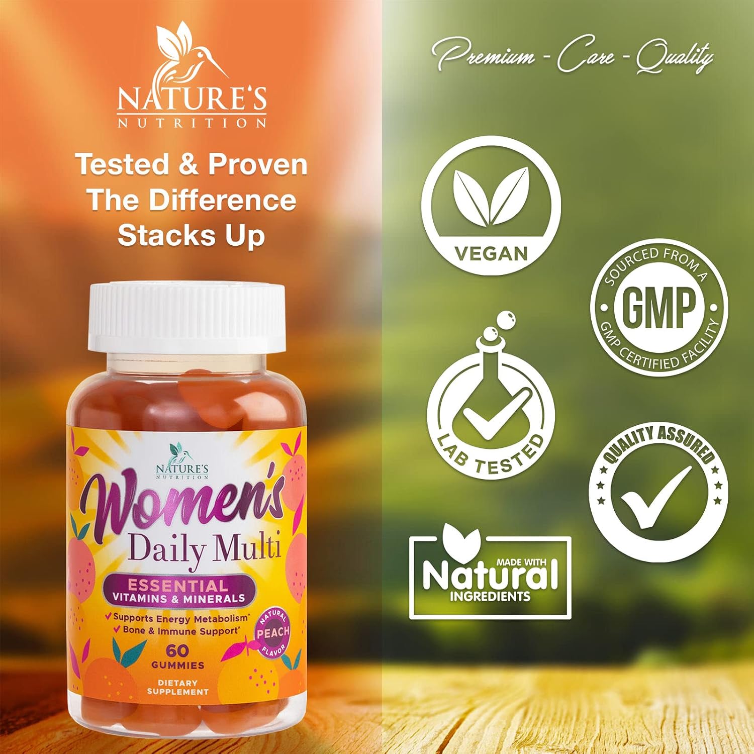 Womens Complete Daily Multivitamin with Vitamins A, B6, B12, C, D3, & E, Calcium & Zinc for Energy & Immune Health Support - Nature's Berry Flavored Gummy Multi Supplement for Women - 60 Gummies