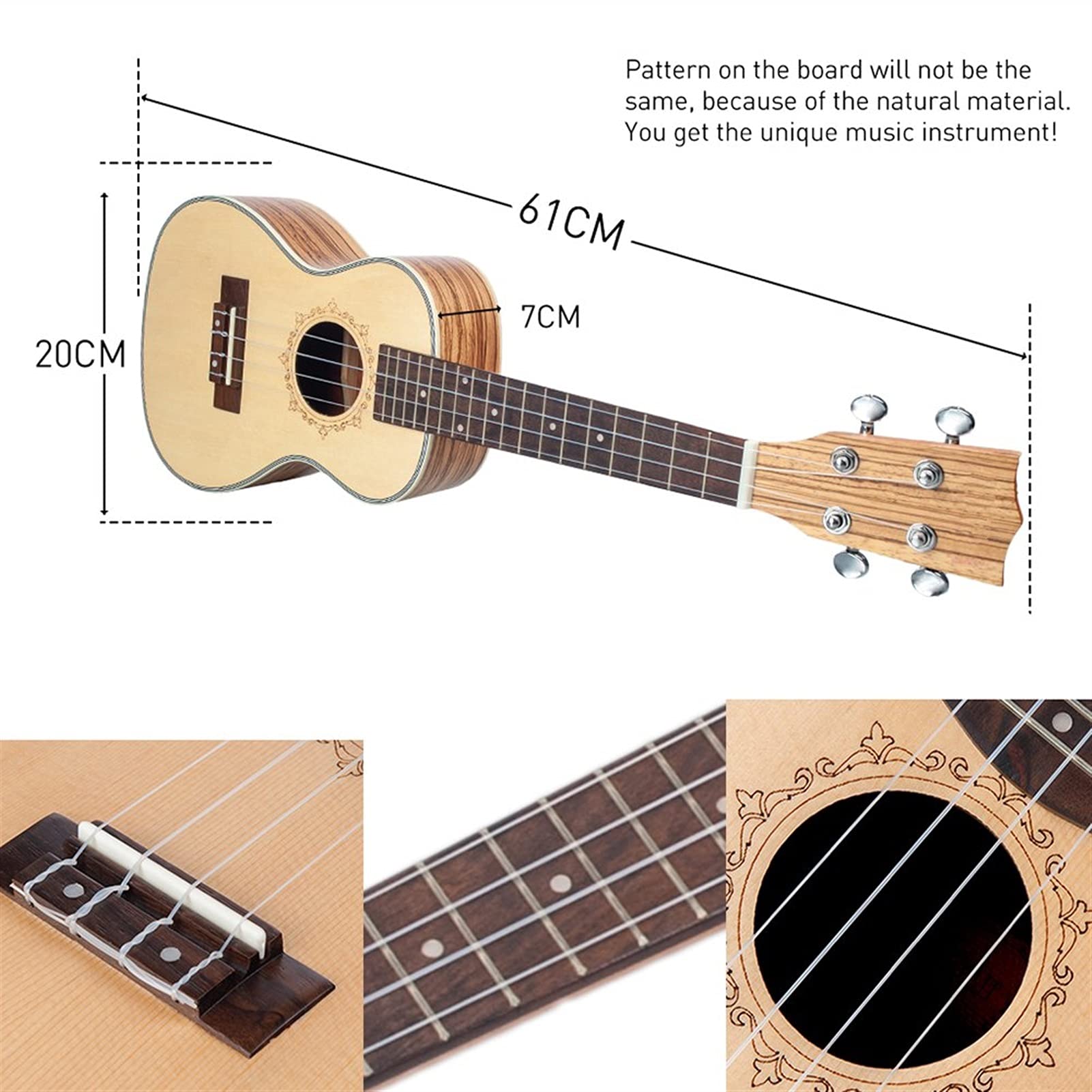 Ukulele koncertowe Początkujący Ukulele 21/23/ 26 Cal Ukulele Sopran Spruce Top Zebra Drewniana Backboard Mahoniowy Podstrunnica Ogume Head Instrument