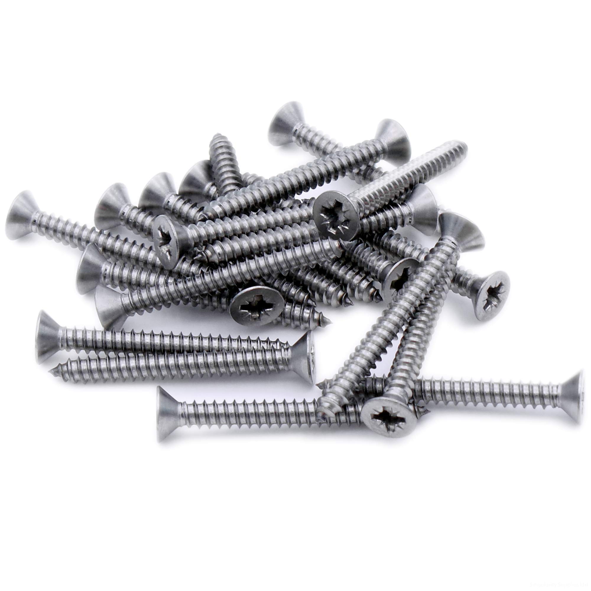 Singularity Supplies Silver No.4 X 0.875 (2.9Mm X 22Mm) Pozi Countersunk Self-Tapping Screw - Stainless Steel (A2) (Pack Of 20)