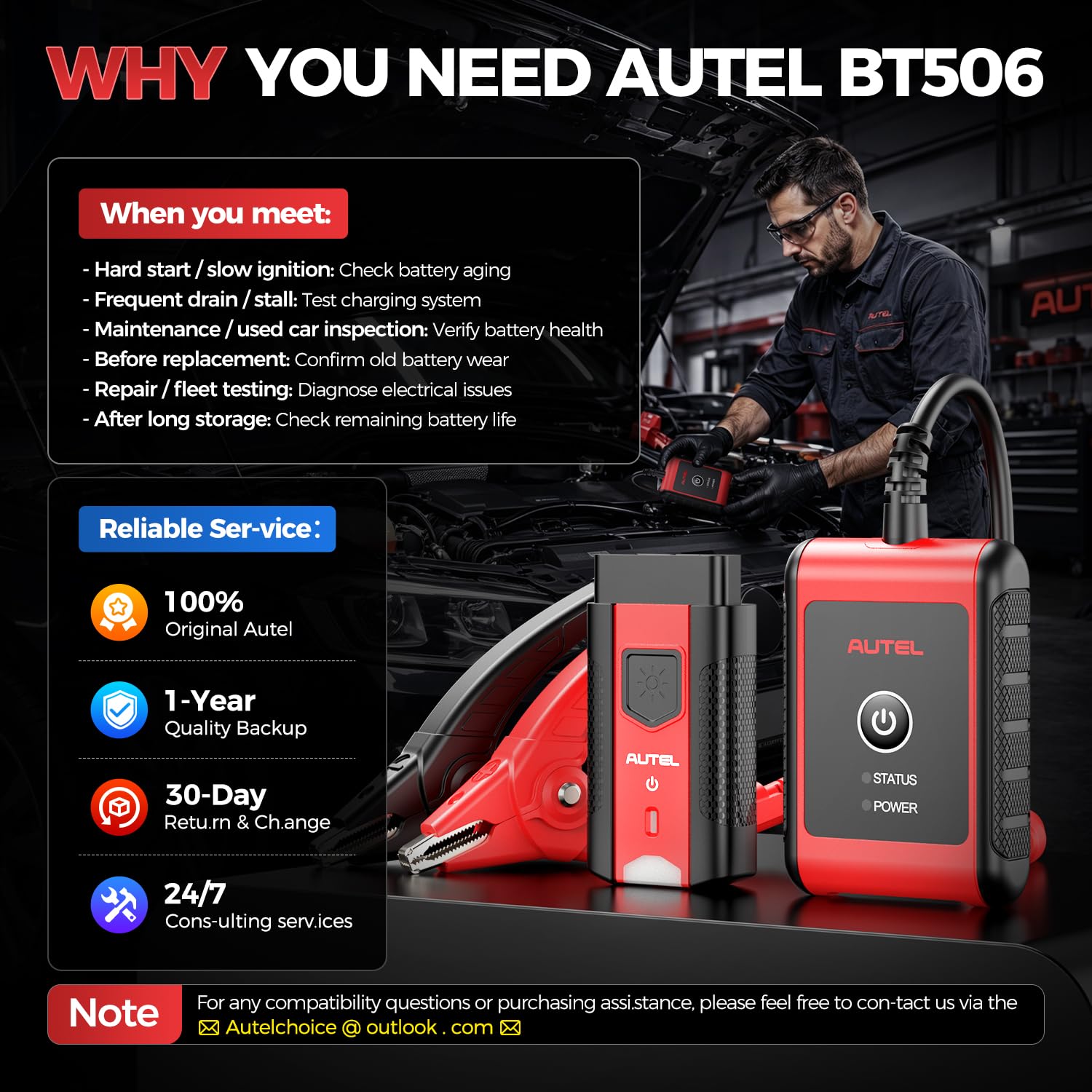 Autel MaxiBAS BT506 Batterietester, 6V 12V 100-2000 CCA Autobatterie-Analysator, Start-und Ladetest, digitales Batterielast-Testgerät für alle Fahrzeuge, Batterietest im Fahrzeug/außerhalb Fahrzeugs