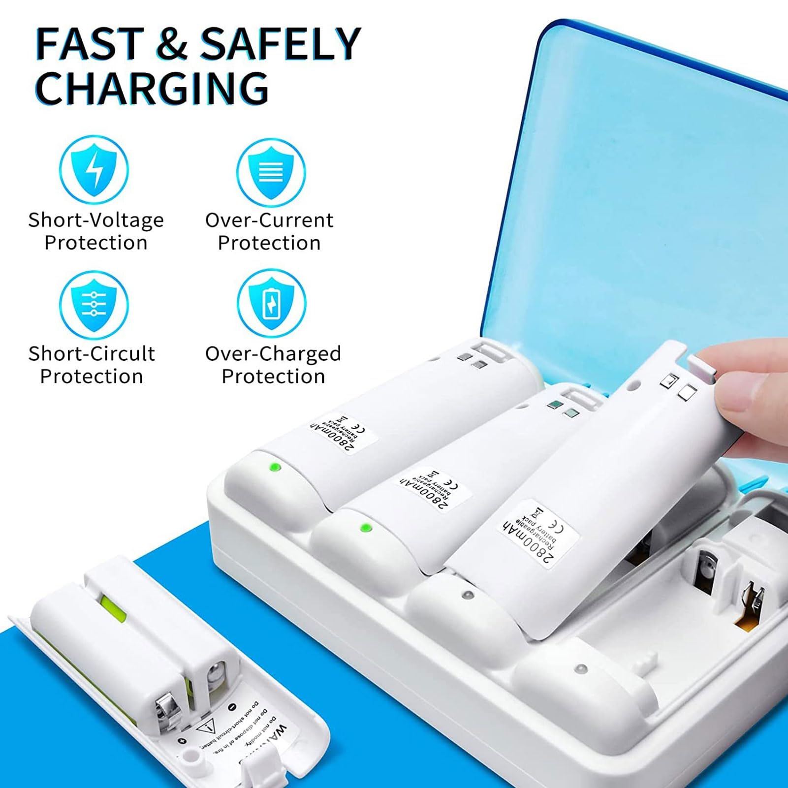Focket Caricabatterie per Telecomando, Stazione di Ricarica per Batterie Ricaricabili NiMH 4 in 1 da 2800 MAh, Batteria Ricaricabile con Cavo USB Indicatori LED per Telecomando da Gioco (WHITE)