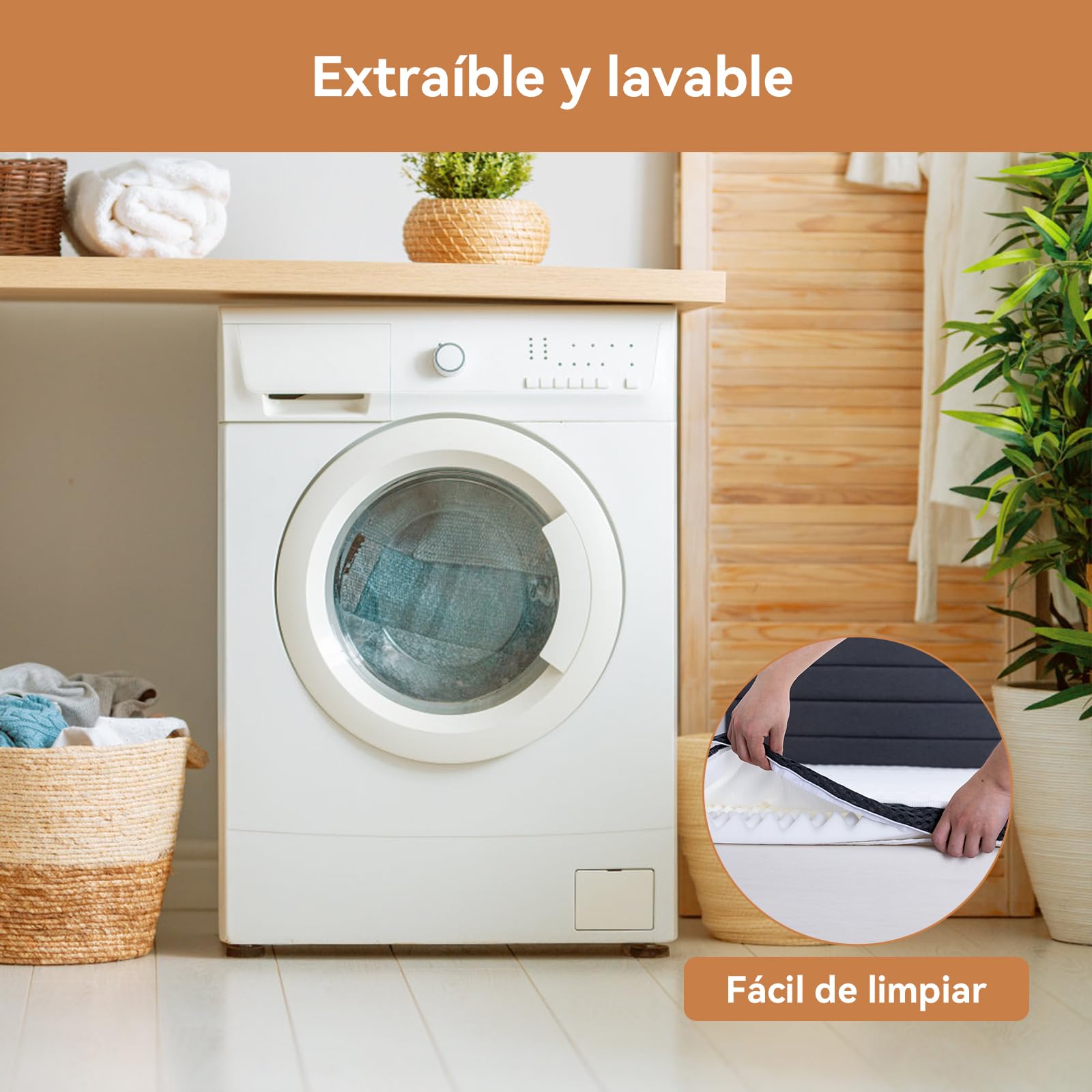 Amazon Basics Colchón de Espuma viscoelástica Topper con memoria con Funda removible y lavable, 135 x 190 cm, 4 cm, Blanco
