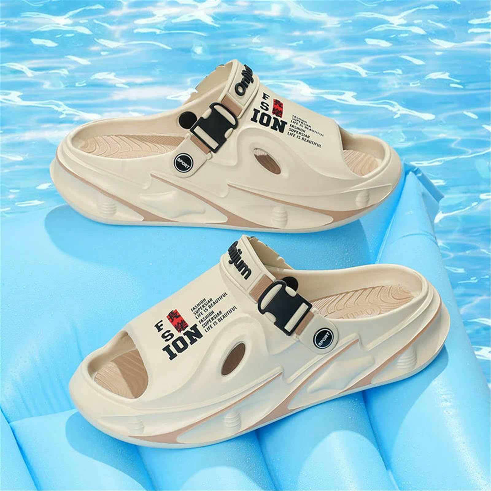 Claquette Hommes Sandales De Plage Mâle Tongs D'été Épais Chaussures d'homme Décontractées Femme Pantoufles Plage-Orange Noir-42-43
