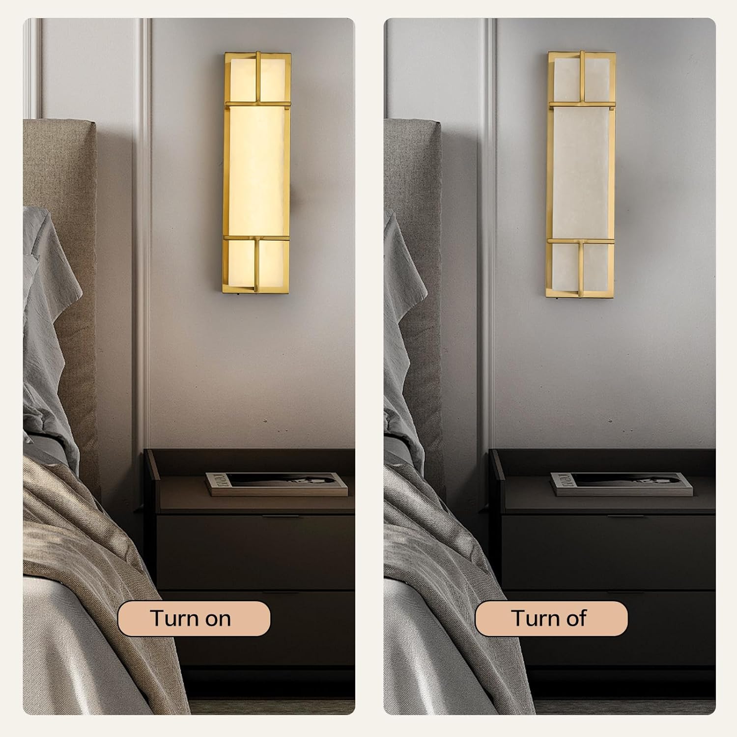 15.7inch Alabaster Wall Sconces, 3 CCT Dimmable Square Natural Marble Lampshade Wall Sconce, Modern Hardwired LED Alabaster Indoor Wall Lamps Dining Room Stairs Bedroom Gold