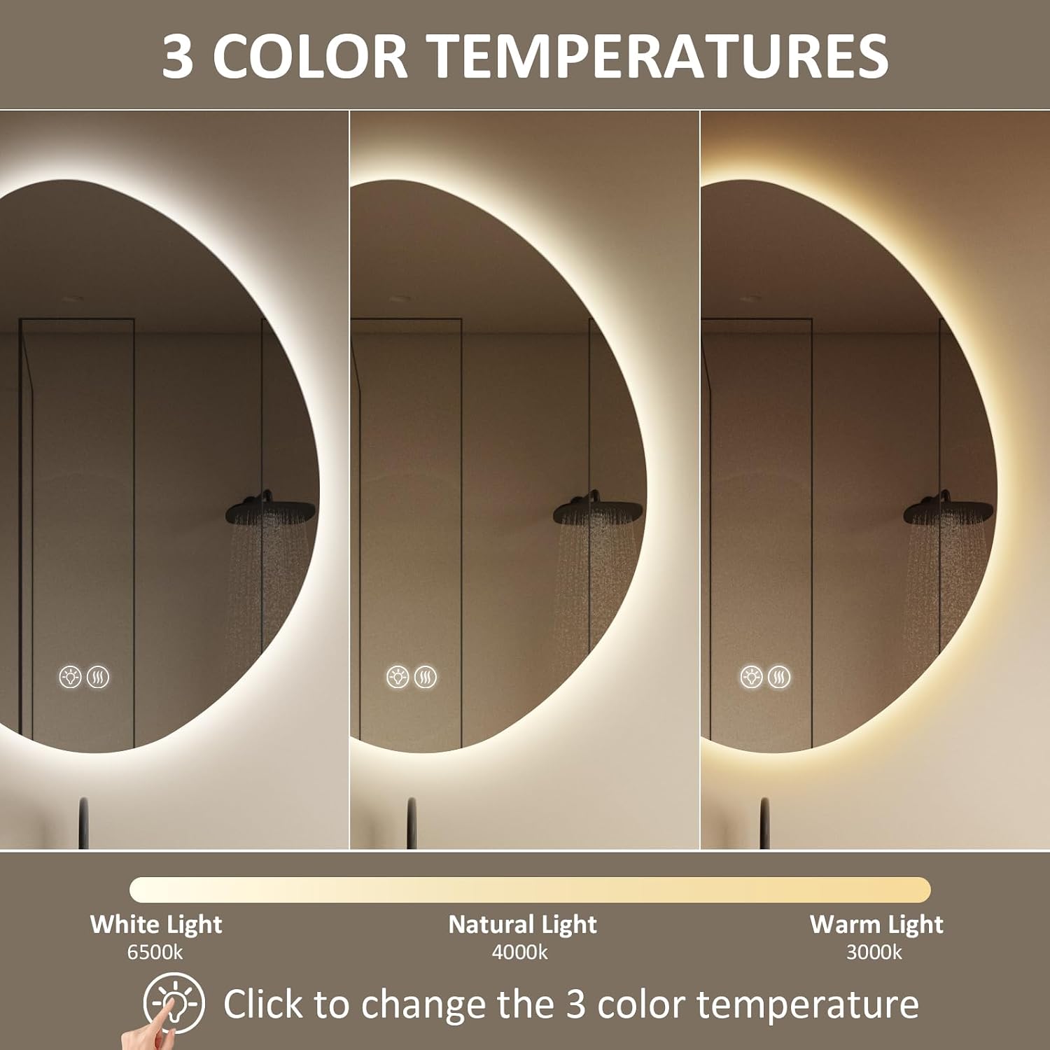 Irregular LED Bathroom Mirror with Lights, 32 x 24 Inch Asymmetrical Led Bathroom Vanity Mirror for Wall, Anti-Fog, Dimmable, Memory Function, Shatter-Proof, 3 Colors, Horizontal/Vertical