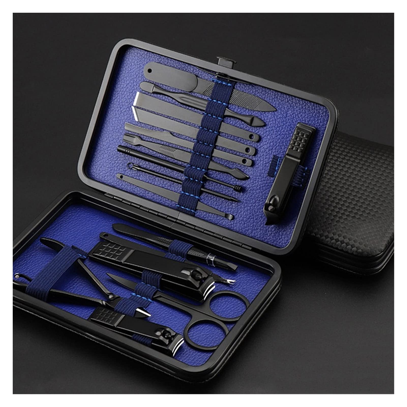 GLJTUO Nail Clippers Set Professional Black Nail Clipper Set 16pcs Stainless Steel Manicure Pedicure Trimmer Scissor Beauty Nails Cutter Fingernail Tools Pedicure Tools for Feet,B