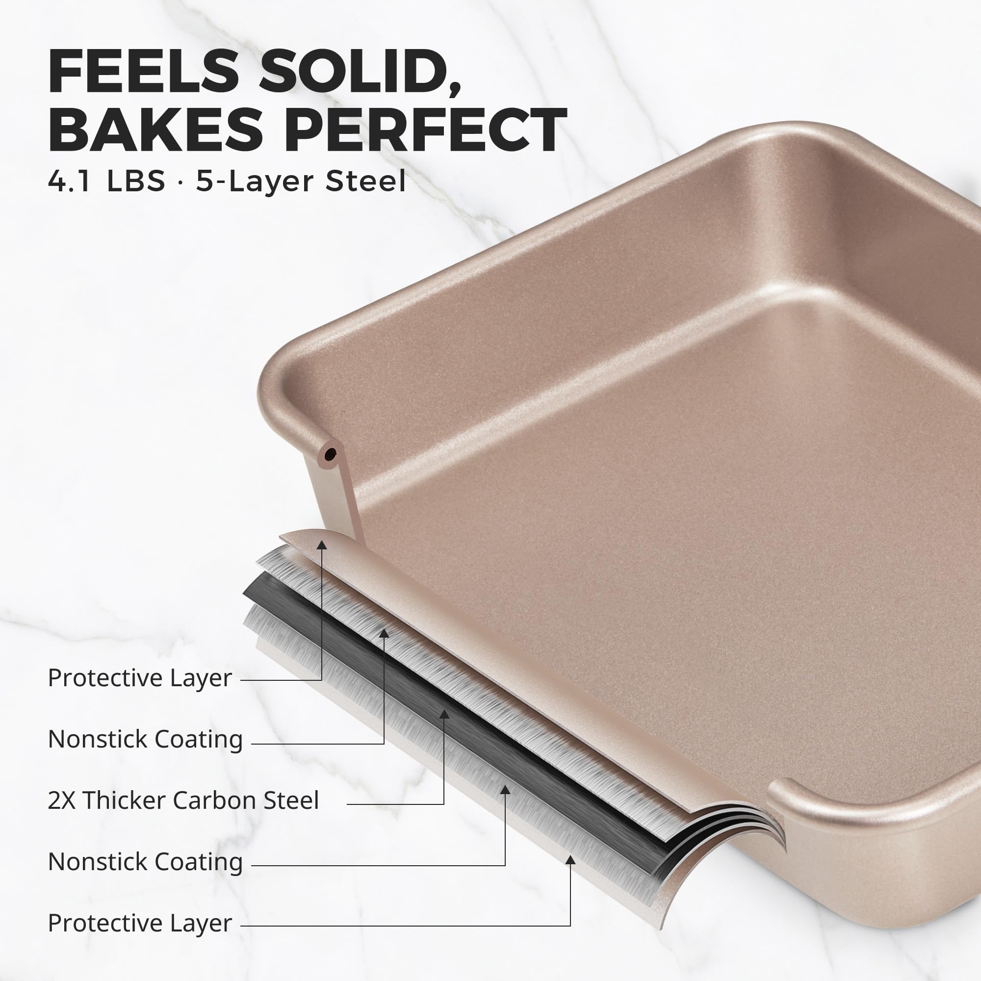 Juego de 3 moldes para hornear profundos, antiadherentes, rectangulares, bandeja de horno de metal de 13/11/9 pulgadas para cocinar brownie de lasaña, utensilios apilables de profundidad múltiple