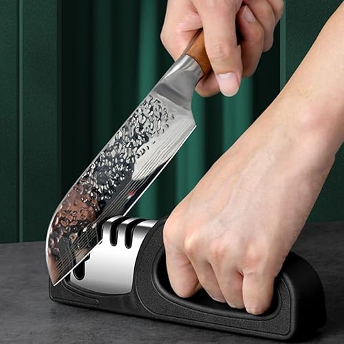 Miniatura 2 de Zmeni Afilador de cuchillos 4 en 1 - Afilador de cuchillos manuales de 3 etapas color negro para cuchillos de cocina, Afilador de Cuchillos y
