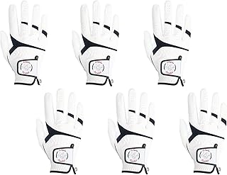 Men's Golf Glove Premium Synthetic Leather,Stable Grip,Six Pack（Left is Wear on Left Hand,Right is Wear on Right Hand） Four Colors to Choose from White/Sky/Beige/Red(White,M,Right)