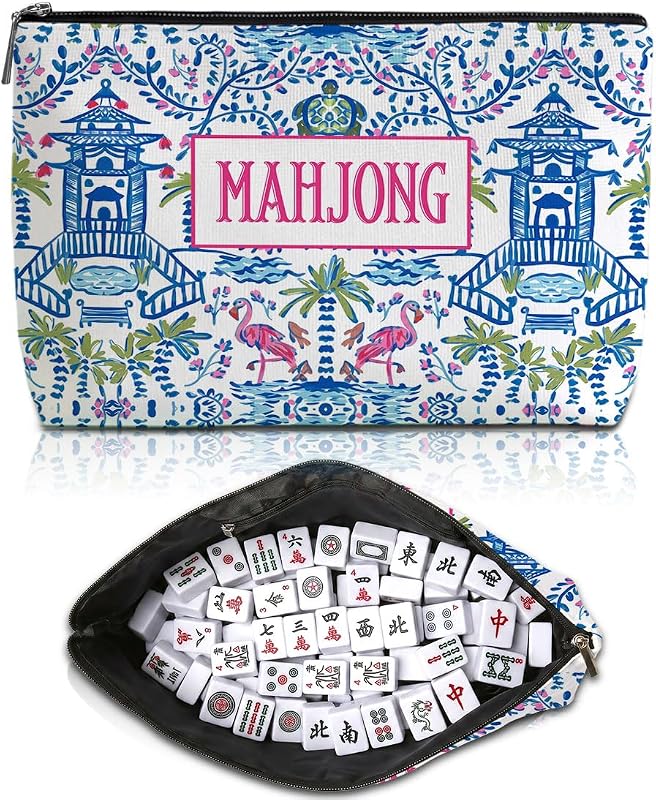 Blue Leaves Bolsa para Peças de Mahjong American Mahjong com Estampa de Pagode