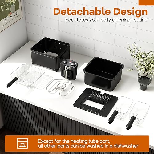 Miniatura 9 de SIMOE Freidora eléctrica de 5 litros con 3 cestas y tapa, freidora de aceite eléctrica de encimera de 1700 W con control de temperatura, ventana de