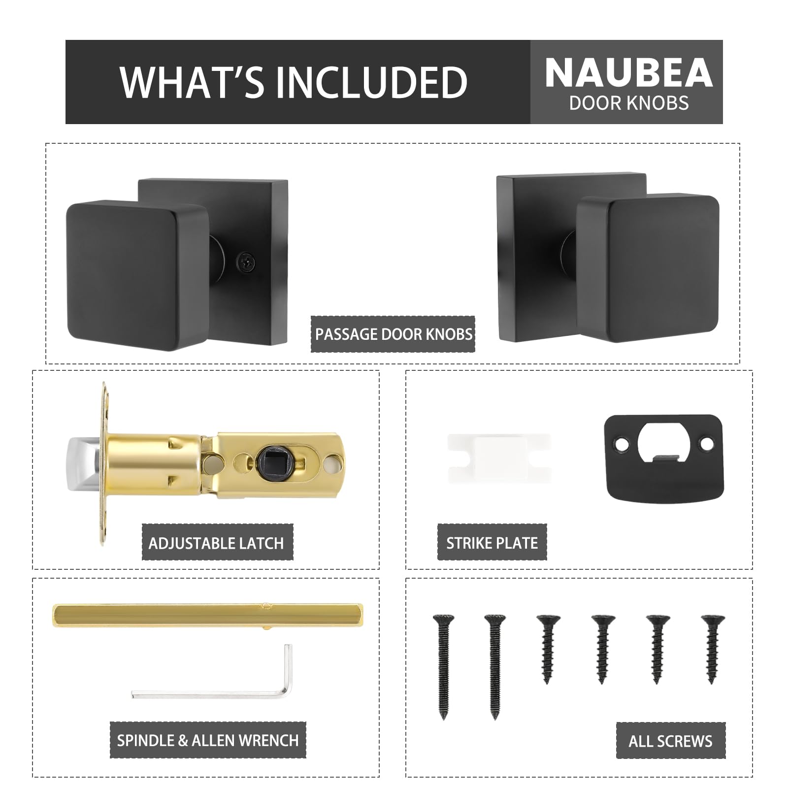 NCSEN Lot De 3 Boutons De Porte Intérieure Noir Mat Avec