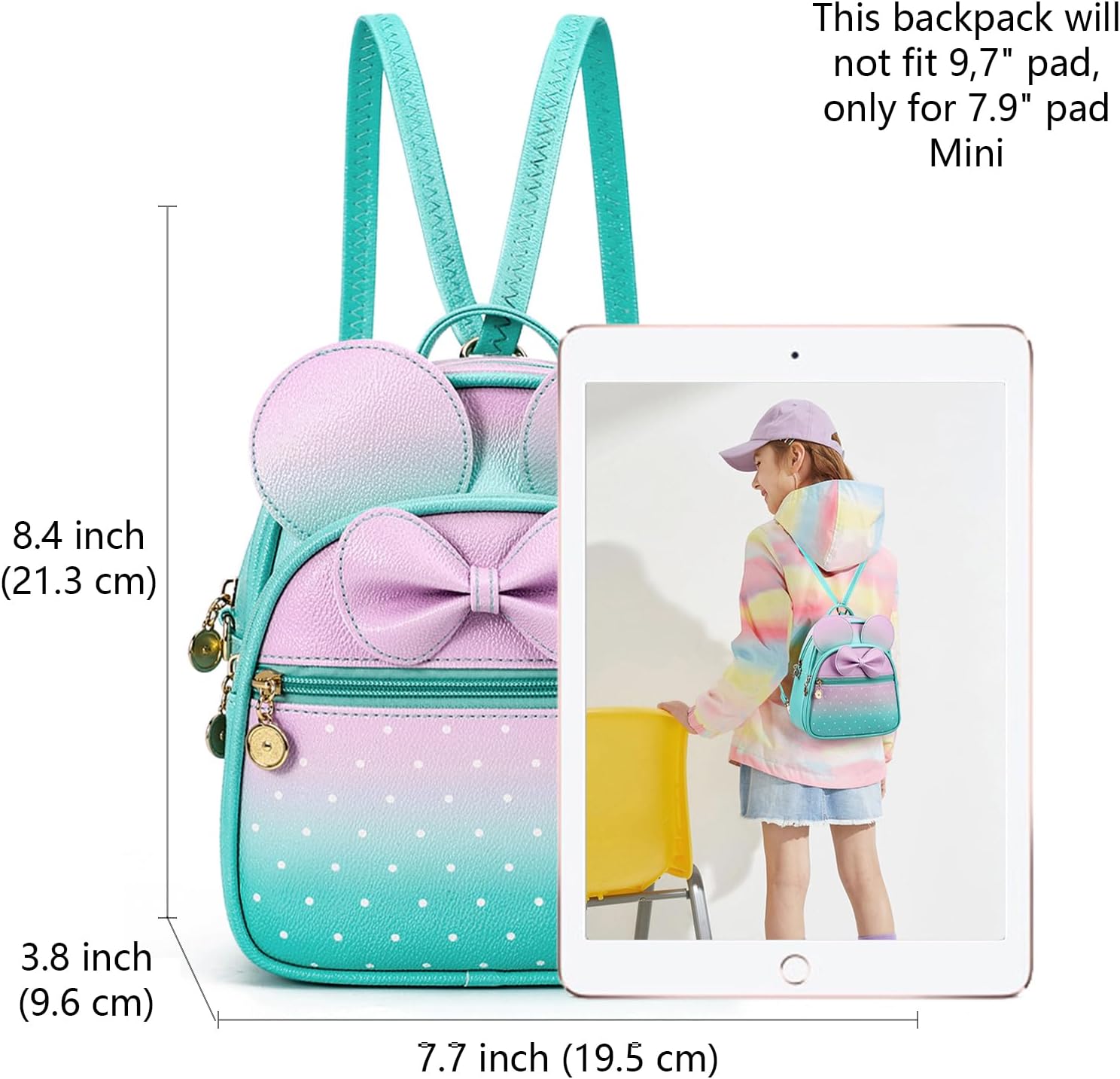 KL928 Girls Mini Backpack Bowknot Polka Dot Cute Small Daypacks Convertible Shoulder Bag Purse for Women - Image 2