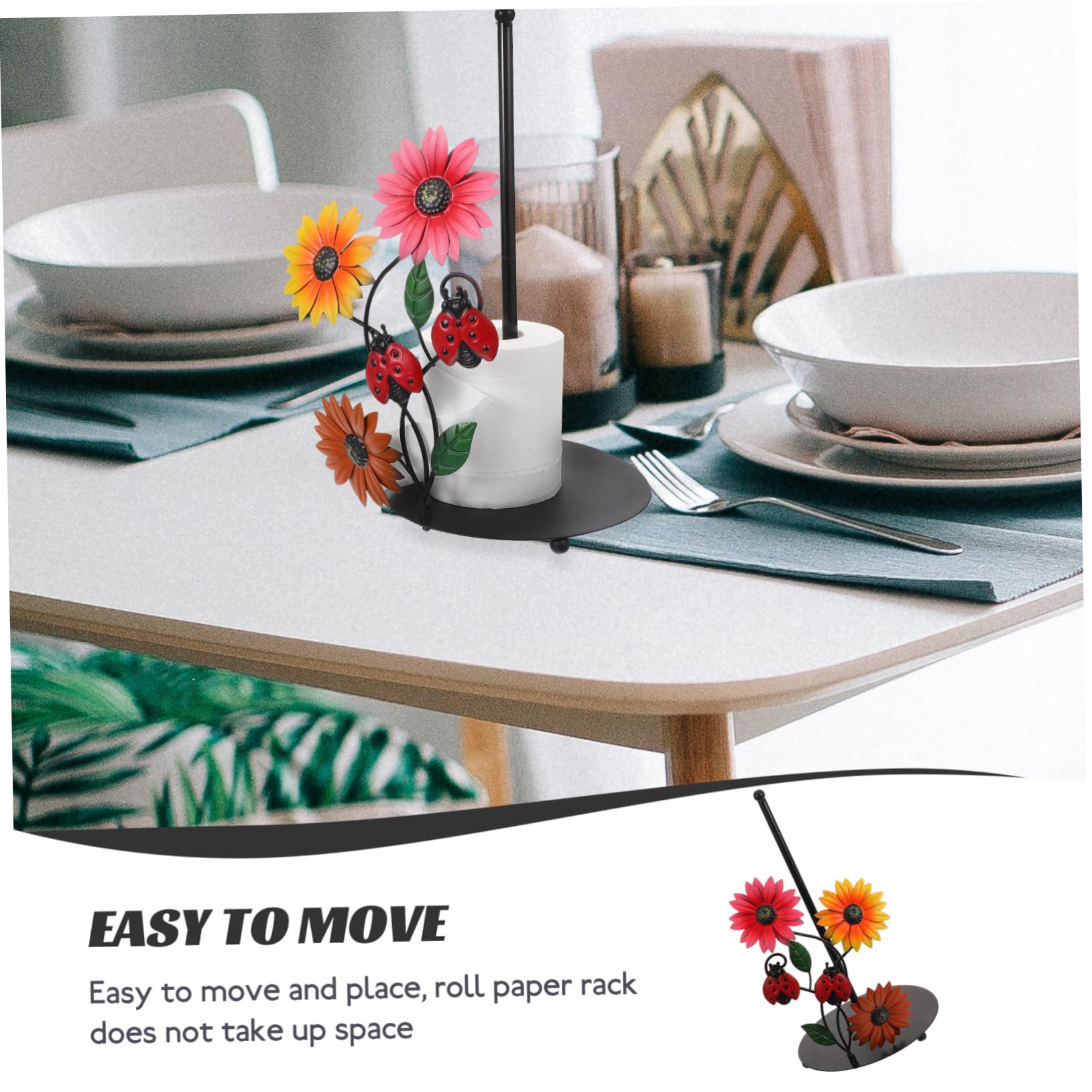 Porta Rotolo di Carta da Cucina in Ferro, Design Girasole, Base Stabile, Decorazione Moderna per Cucina e Soggiorno